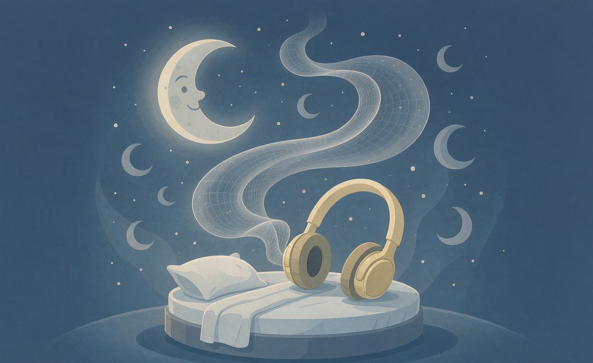 Illustration of headphones with soundwave ripples