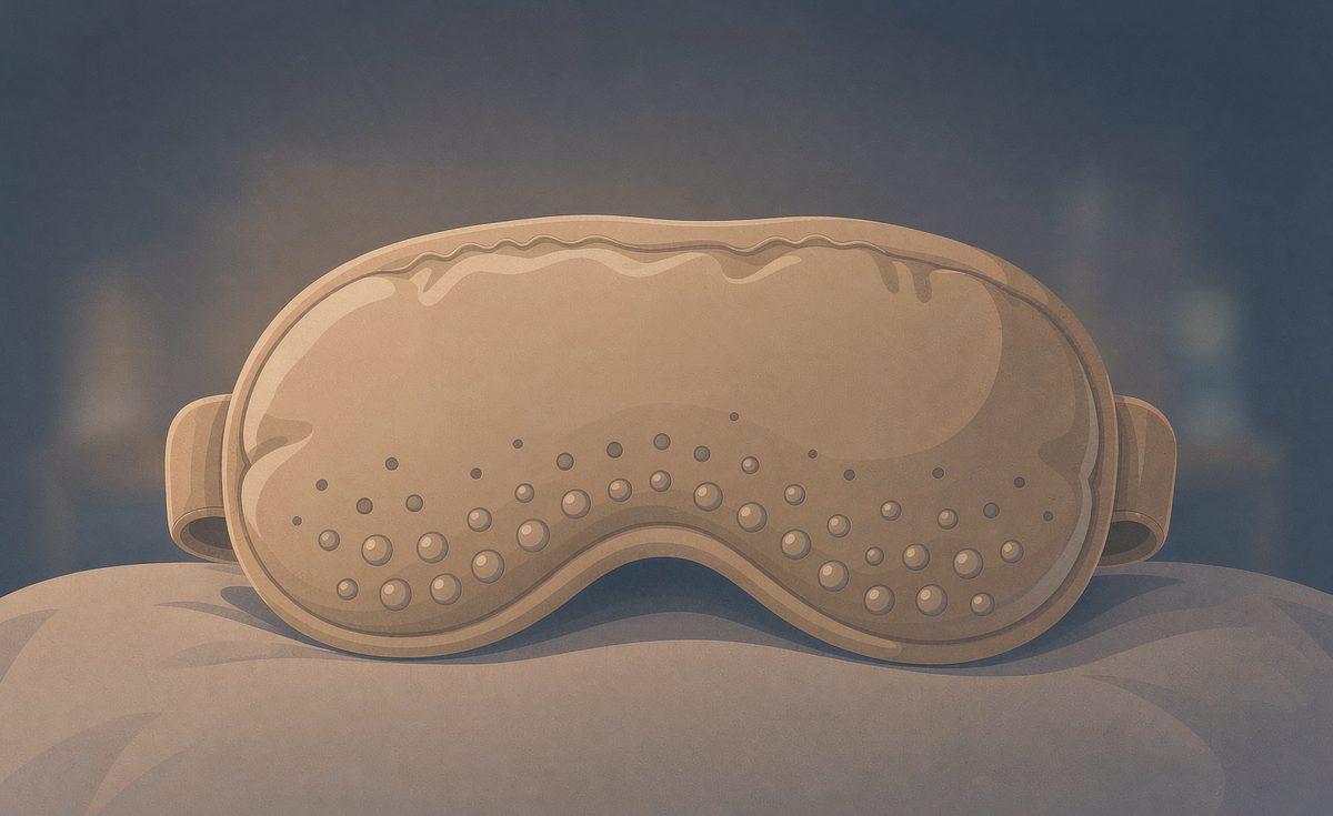 Illustration of a weighted eye mask on a pillow