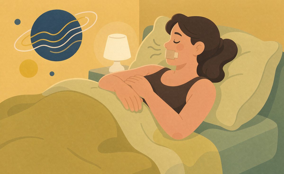 Illustration of a person sleeping with mouth tape