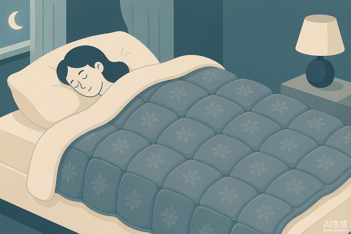 Calm person relaxing under a soft weighted blanket
