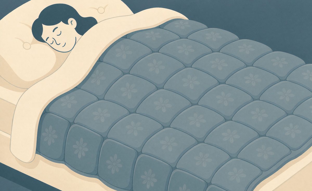Illustration of a quilted weighted blanket on a bed